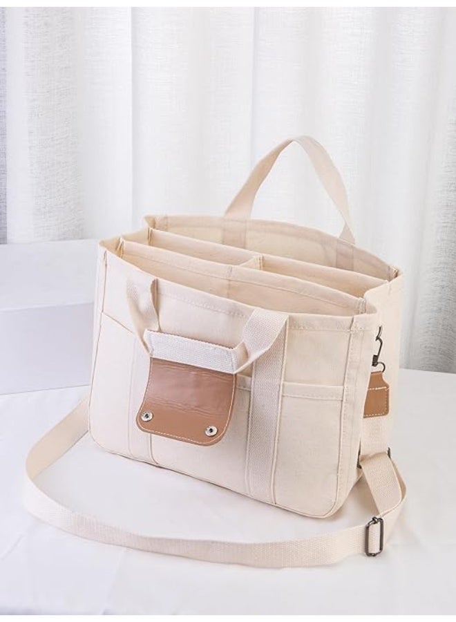 Arabest Canvas Tote Bag with Multi Pockets Large Capacity Crossbody Trendy Shoulder Satchel Handbag Small Tote Bag with Compartments - Image 4