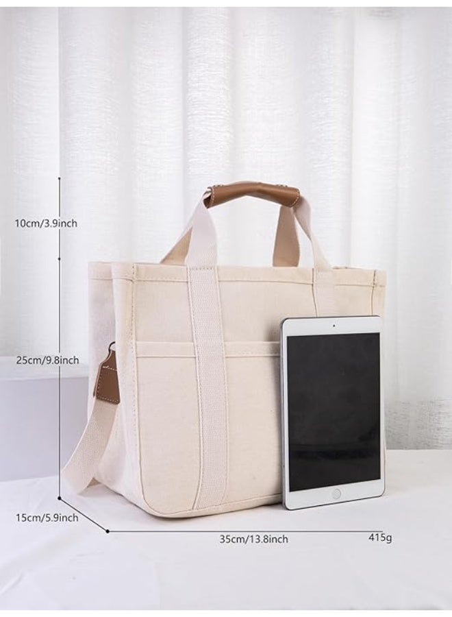 Arabest Canvas Tote Bag with Multi Pockets Large Capacity Crossbody Trendy Shoulder Satchel Handbag Small Tote Bag with Compartments - Image 3
