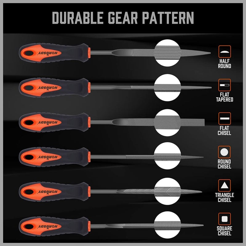 HORUSDY 6-Pieces Needle File Set, Hand Metal Files, Alloy Strength Steel Include Flat, Flat Warding, Square, Triangular, Round, and Half-Round File. - Image 3