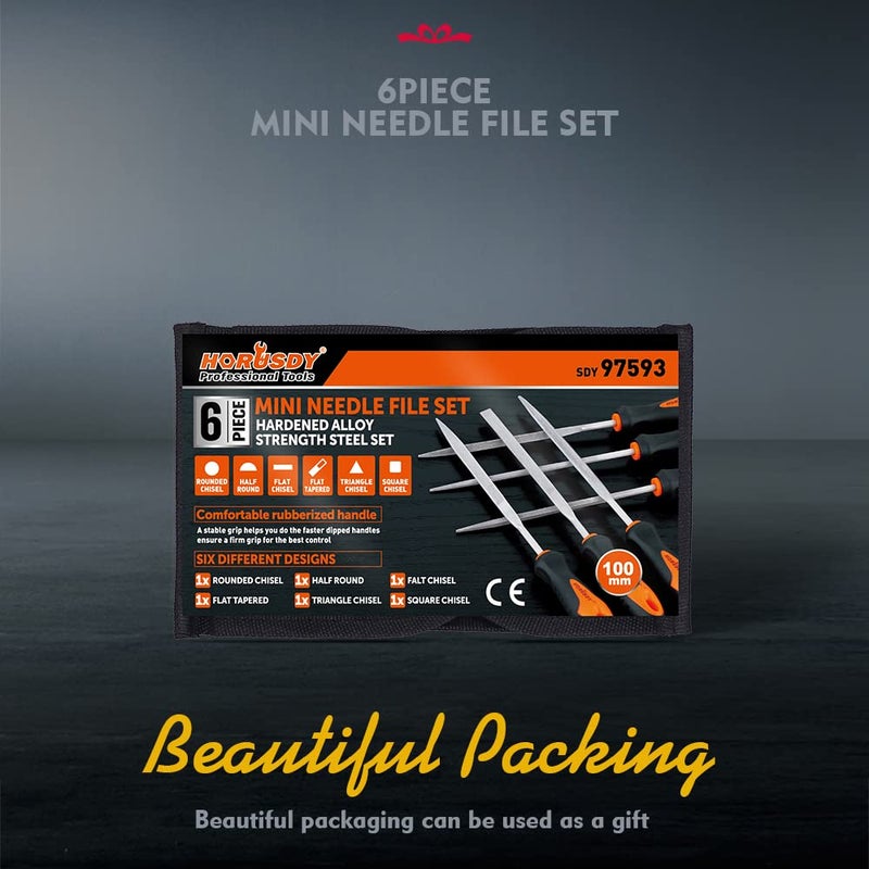 HORUSDY 6-Pieces Needle File Set, Hand Metal Files, Alloy Strength Steel Include Flat, Flat Warding, Square, Triangular, Round, and Half-Round File. - Image 2