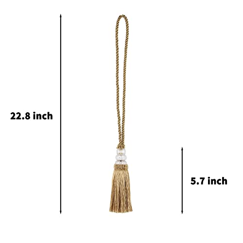 HedongHexi Curtain Tiebacks with Tassel, Outdoor Elegant Decorative Curtain Holdback,Modern Rope Window Curtain Ties Backs for Draperies with Hooks 2 Pack (2, Gold) - Image 2