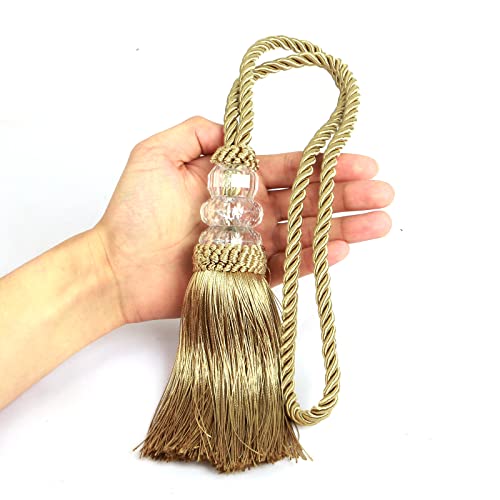 HedongHexi Curtain Tiebacks with Tassel, Outdoor Elegant Decorative Curtain Holdback,Modern Rope Window Curtain Ties Backs for Draperies with Hooks 2 Pack (2, Gold) - Image 3