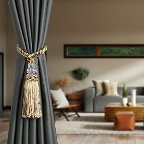 HedongHexi Curtain Tiebacks with Tassel, Outdoor Elegant Decorative Curtain Holdback,Modern Rope Window Curtain Ties Backs for Draperies with Hooks 2 Pack (2, Gold) - Image 4