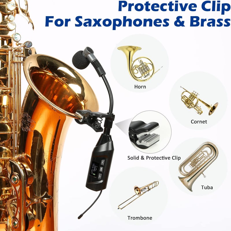 SGPRO Wireless Saxophone Microphone System, Clip-On Instrument Microphone for Sax and Trumpet, Preset EQ & Echo Level 196 Ft Transmission Rechargeable Compact Transmitter and Receiver 4.5 Hours - Image 3
