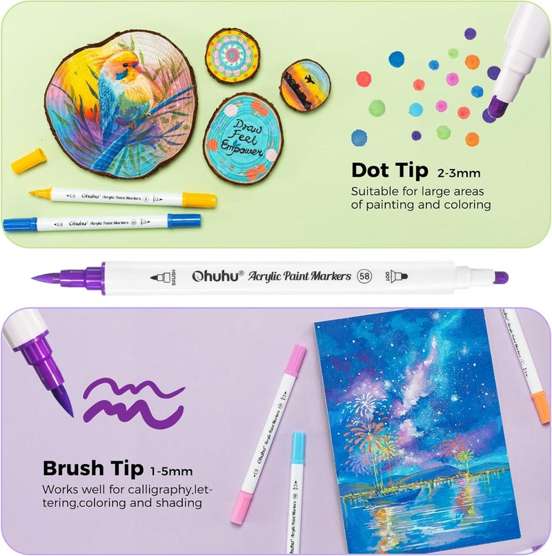 Ohuhu Acrylic Paint Markers - 36 Colors Dual Tips, High Opacity, Waterproof for Various Surfaces - Image 3