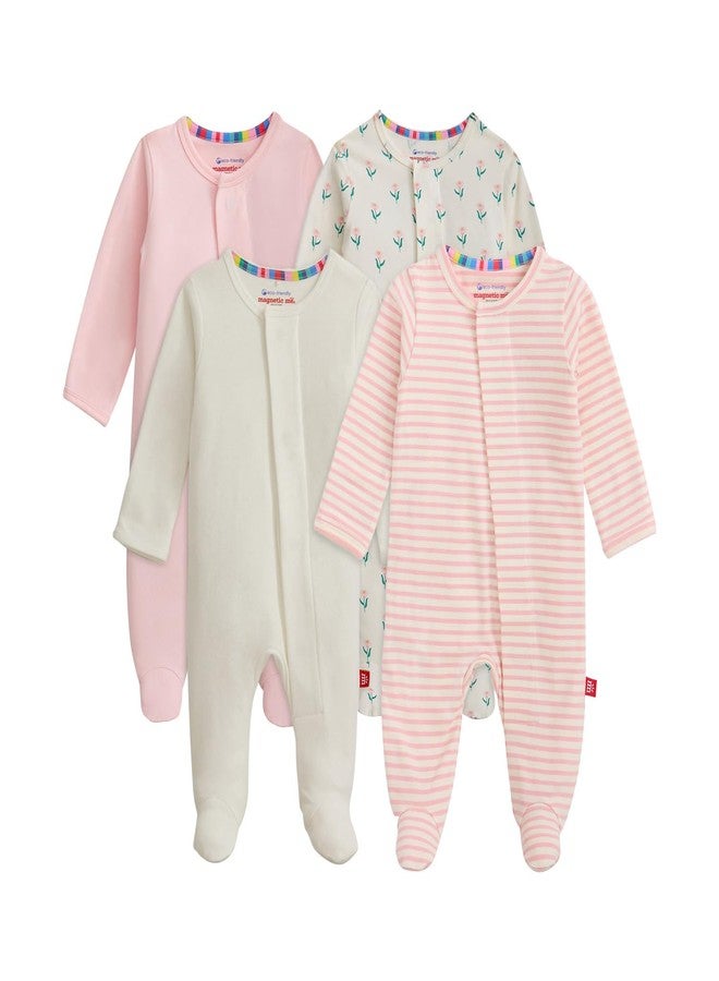 Magnetic Me Cloudstretch 4-Pack Bundle | Magnetic Baby Footie Pajamas | Girls - 1 | 0-3 Months