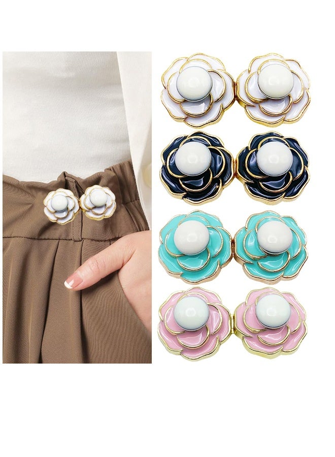 8 Sets Pant Waist Tightener for Rose Petals - Detachable Adjustable Jean Button Waist Buckle Set Jean Button Pins No Sewing Required Won't Pinch Skin Easy to Install 8 Set 4 Style - Image 2