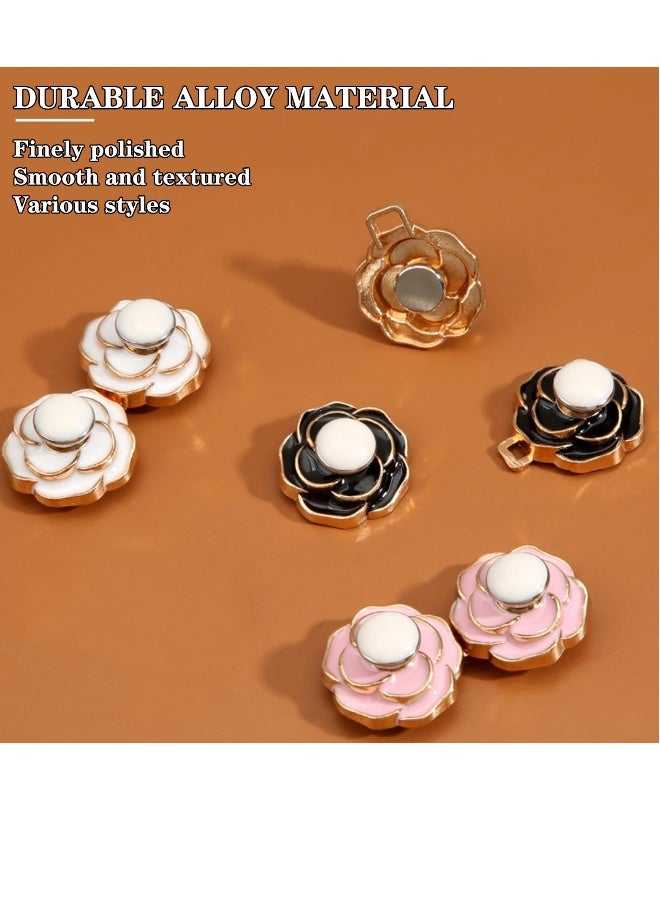 8 Sets Pant Waist Tightener for Rose Petals - Detachable Adjustable Jean Button Waist Buckle Set Jean Button Pins No Sewing Required Won't Pinch Skin Easy to Install 8 Set 4 Style - Image 4