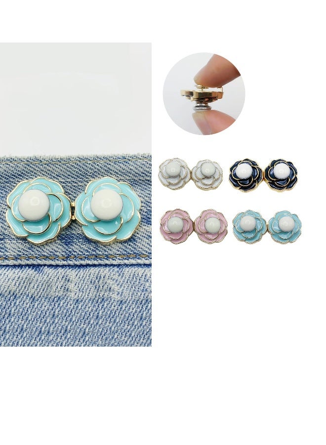 8 Sets Pant Waist Tightener for Rose Petals - Detachable Adjustable Jean Button Waist Buckle Set Jean Button Pins No Sewing Required Won't Pinch Skin Easy to Install 8 Set 4 Style - Image 3