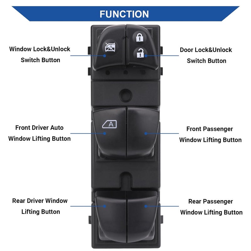 Obaee Door Master Window Switch Power Control Button Compatible with 2013-2018 Nissan Pathfinder/Altima/Frontier/Leaf/Juke, 2013-2019 Sentra, 2014-2019 Rogue, Replaces OEM 25401-3TA5A 25401-3SH1A - Image 3