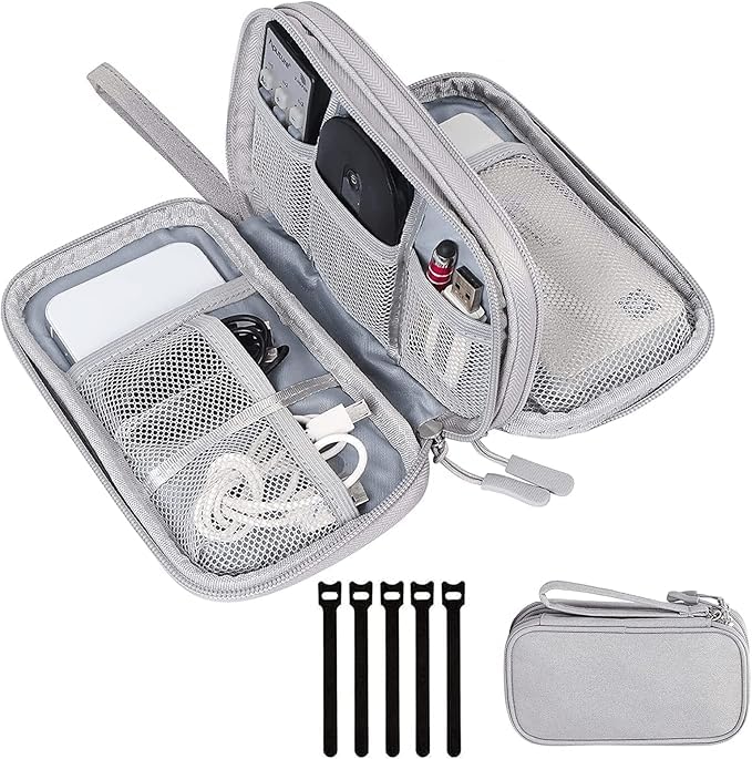 Electronics Organizer, Waterproof Portable Travel Cable Organizers Digital Gadget Cases Storage Bags for External Hard Drive USB Flash Drive Power Bank, Pouch Case Comes with 5 pcs Cable Ties - Image 1