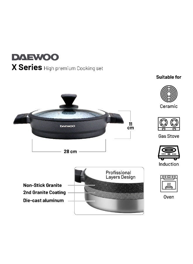 Daewoo 28cm Die-Cast Aluminum Pot, Non-Stick Granite Coating, Full Induction Base, Stay-Cool Handles, Silicone Utensils & Pot Protectors, Black and grey, Chemical-Free - Image 4