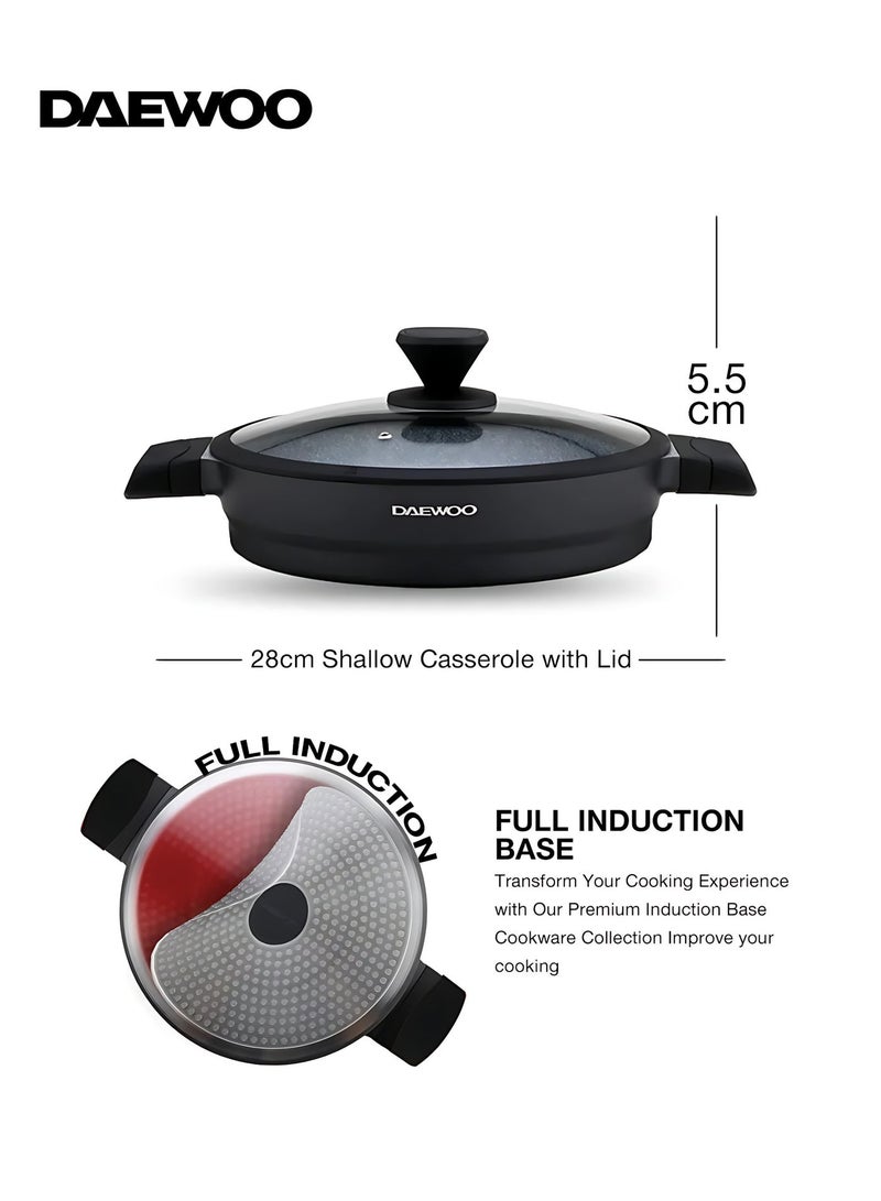 Daewoo 28cm Die-Cast Aluminum Pot, Non-Stick Granite Coating, Full Induction Base, Stay-Cool Handles, Silicone Utensils & Pot Protectors, Black and grey, Chemical-Free - Image 1