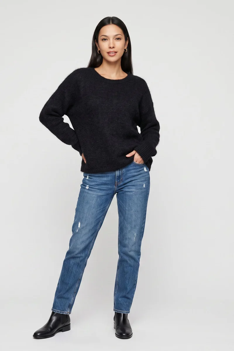 Gini London Black Long Sleeve Jewelled Back Knit Jumper