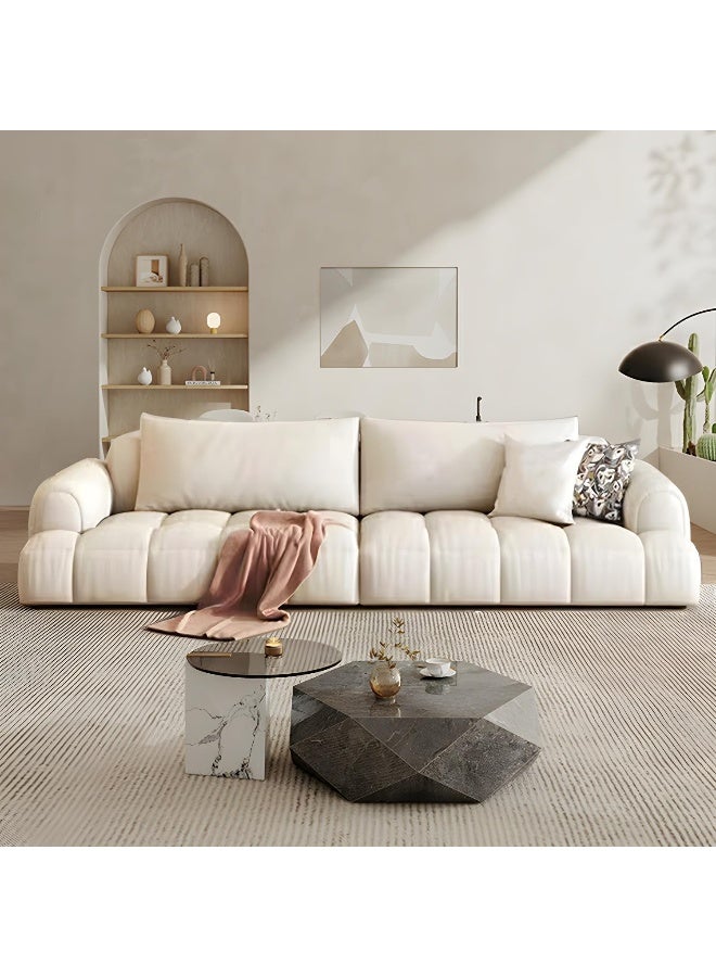 Comfynest Comfynest Black Pine Wood Modern Sofa In Off-White Anti Cat Scratch Fabric Upholstery, Sponge Seat Filling-330.2X99.06X71.12CM  - Image 3