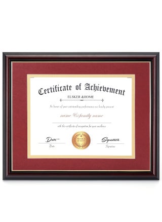 ELSKERHOME 85x11 Document Frame  Matte Reddish Brown Wood Color Frame  Made for Certificates Sized 85x11 Inch with Mat and 11x14 Inch Without Mat Double MatRed with Golden Rim - pzsku/Z6F27507EC163C3064BCCZ/45/1749489232/404bce18-0526-4049-98f7-e893a7a3d7e2