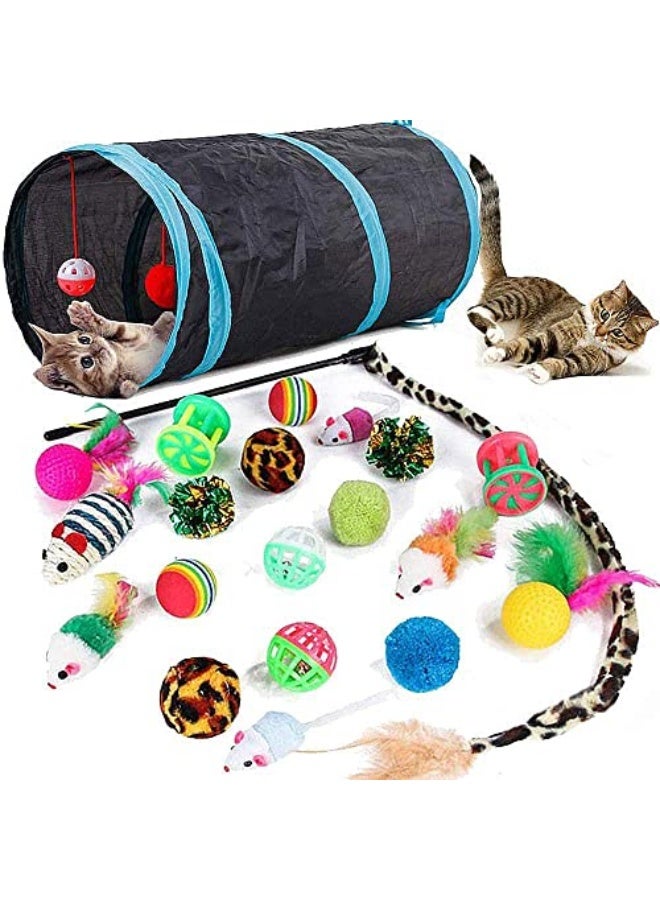بانثر سريع 21 قطعة ألعاب قطط: نفق قابل للطي، عصا جذب، لعبة ريش تفاعلية والمزيد للقطط والقطط الصغيرة في الداخل - Image 1
