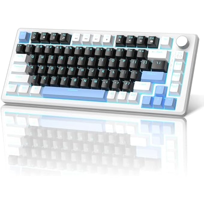 rayihni 75% MECHANICAL GAMING KEYBOARD - COMPACT BLUE BACKLIT WITH BLACK SWITCHES, EVA FOAM, KNOB CONTROL, STAR75 PORTABLE NKRO FOR PC - BLACK & BLUE - Image 1