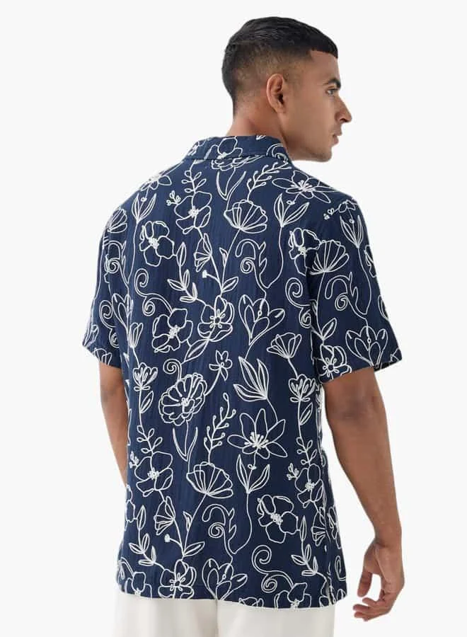 Lee Cooper Lee Cooper Regular Fit Floral Embroidered Collared Shirt