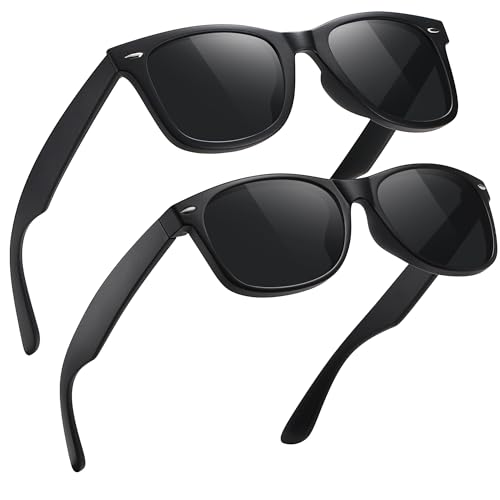 MEETSUN Polarized Sunglasses for Men Women Classic Retro Sun Glasses for Driving Fishing UV Protection 2 Pack C2 Matte Black Frame/Grey Lens - Image 1