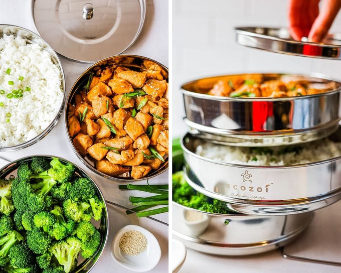 ecozoi Instant Pot Stackable Insert Pans for 6 & 8 Quart, 3 Tier Steamer Insert Pans for Instant Pot Pressure Cooker, Pot in Pot for Baking, Steaming & Casseroles, 2 Interchangeable Lids and Sling - Image 2