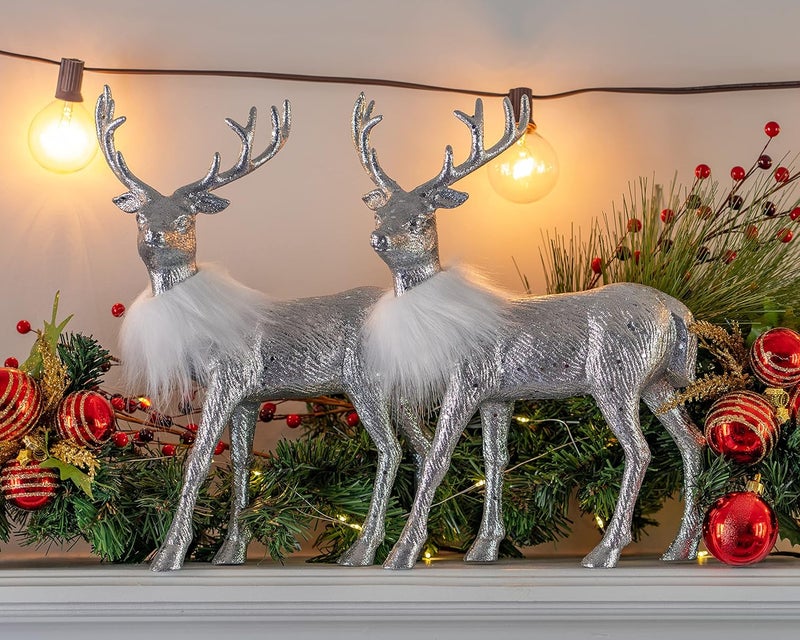 Ornativity Silver Glitter Christmas Reindeer - Xmas Holiday Party Deer Figurine Statues Dinner Tabletop Decorations Centerpiece Mantle - 12" Pack of 2 - Image 5
