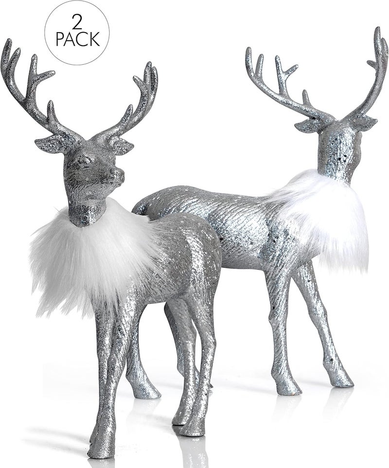 Ornativity Silver Glitter Christmas Reindeer - Xmas Holiday Party Deer Figurine Statues Dinner Tabletop Decorations Centerpiece Mantle - 12" Pack of 2 - Image 2