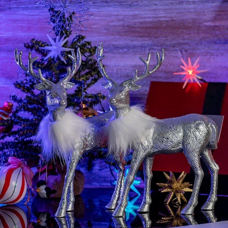 Ornativity Silver Glitter Christmas Reindeer - Xmas Holiday Party Deer Figurine Statues Dinner Tabletop Decorations Centerpiece Mantle - 12" Pack of 2 - Image 3