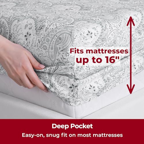 Mellanni King Sheets Set - 4 PC Iconic Collection Bedding - Hotel Luxury, Extra Soft, Cooling Bed Sheets - Wrinkle, Fade, Stain Resistant (King, Paisley Gray) - Image 5