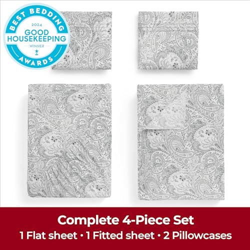 Mellanni King Sheets Set - 4 PC Iconic Collection Bedding - Hotel Luxury, Extra Soft, Cooling Bed Sheets - Wrinkle, Fade, Stain Resistant (King, Paisley Gray) - Image 2