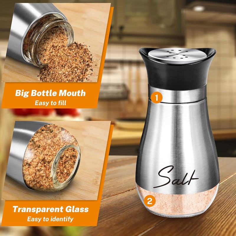 Arrozon Salt and Pepper Shakers Set with Holder,4 oz Stainless Steel Salt Shaker with Glass Bottom Kitchen Gadgets for Counter Modern Decor Table,RV,Camp,BBQ Refillable Design (Silver) - Image 4