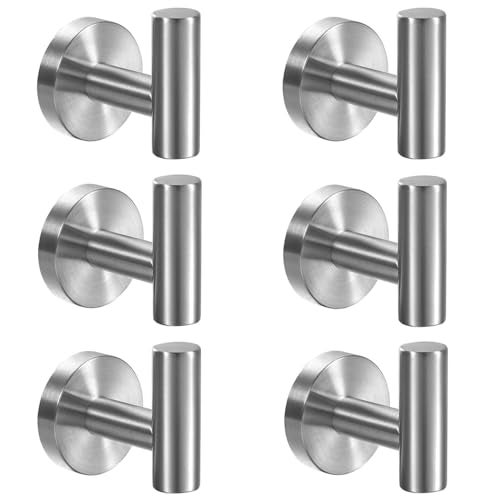 Kruodop Towel Hooks for Bathroom6 Packs Wall Mount Towel HolderBlack Matte Wall Robe HookStainless Steel Heavy Duty Door Hanger Towel Hook for Kitchen BedroomHotelPoolCoats Silver - Image 1