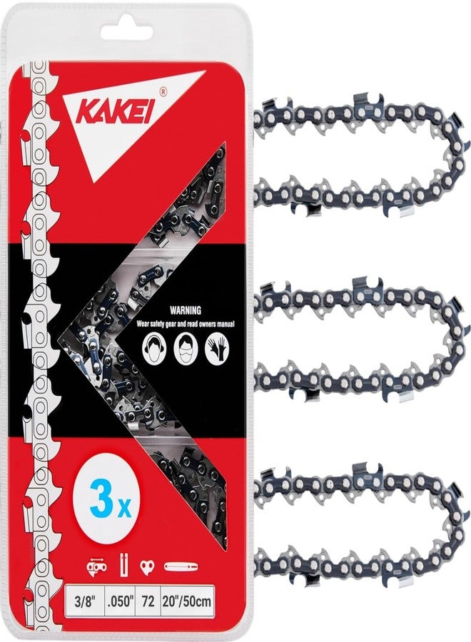 KAKEI Skiptooth 20 Inch Chainsaw Chain 3/8" Pitch .050" Gauge 72 Drive Links Fits Stihl MS311 MS391, Husqvarna 455 (Rancher), 460 (Rancher), Poulan Pro and More- 72EXJ072G (3 Chains) - Image 1