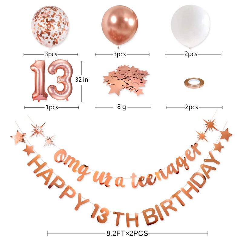pinkblume Rose Gold Omg Ur A Teenager Happy 13th Birthday Banner Garland Foil Balloon 13 for 13 Birthday Decorations Official Teenager 13th Birthday Decor for Teen Girls 13 Year Old Birthday Party Supplies - Image 2