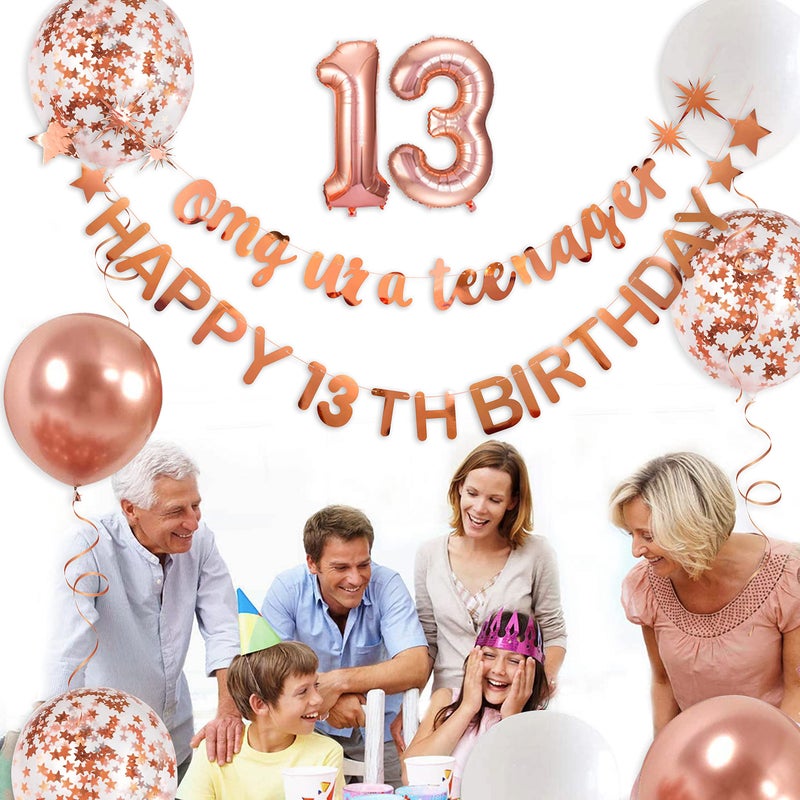 pinkblume Rose Gold Omg Ur A Teenager Happy 13th Birthday Banner Garland Foil Balloon 13 for 13 Birthday Decorations Official Teenager 13th Birthday Decor for Teen Girls 13 Year Old Birthday Party Supplies - Image 4