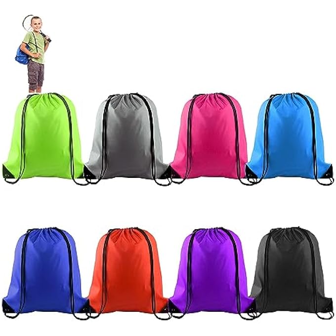 rayihni Drawstring Backpack 8 Pcs Waterproof Drawstring Gym Bag String Swimming Bag for Adults and Kids Folding Beach School Sport Toiletry Trainer Bag Travel Organiser Bag for Clothes Shoes - Image 1