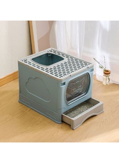 Large Foldable Cat Litter Box with Lid and Kitty Litter Scoop Drawer Front Entry & Top Exit Covered Kitten Box
