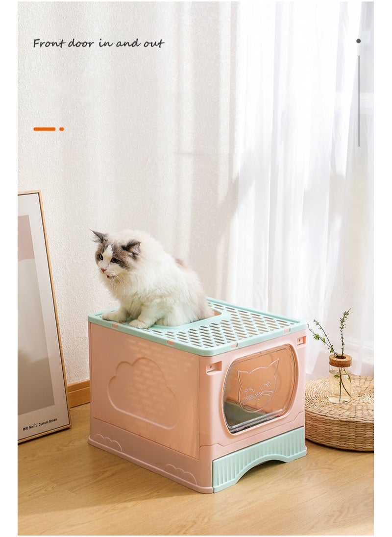 LIMOS - Large Foldable Cat Litter Box with Lid and Kitty Litter Scoop Drawer Front Entry & Top Exit Covered Kitten Box - Image 1