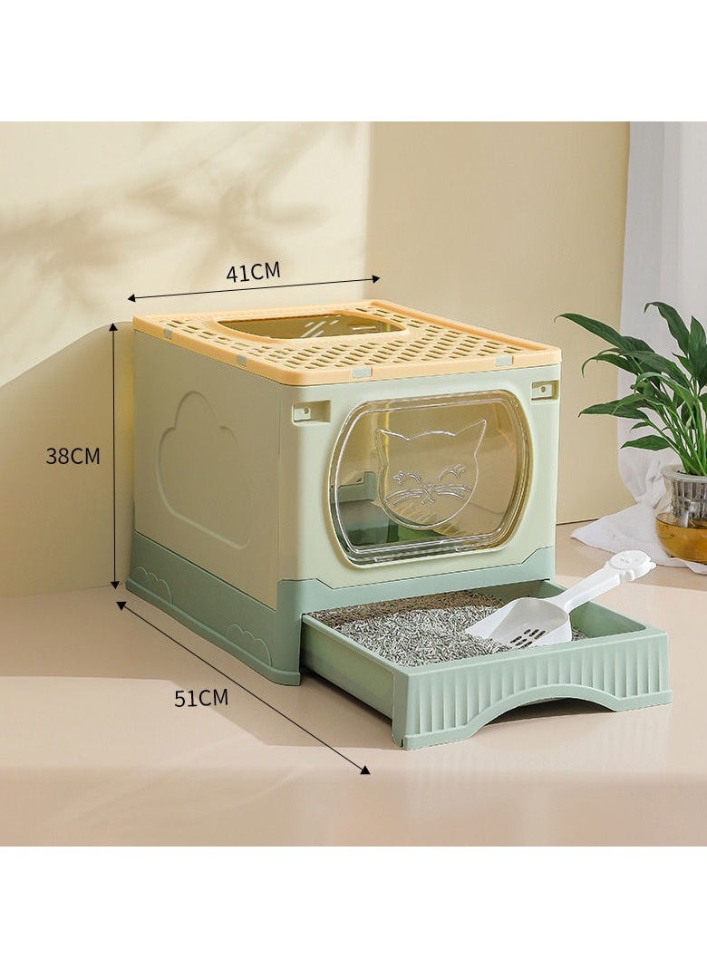 LIMOS - Large Foldable Cat Litter Box with Lid and Kitty Litter Scoop Drawer Front Entry & Top Exit Covered Kitten Box - Image 1