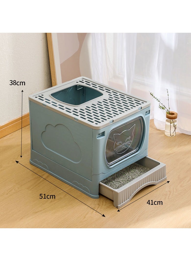 LIMOS - Large Foldable Cat Litter Box with Lid and Kitty Litter Scoop Drawer Front Entry & Top Exit Covered Kitten Box - Image 1