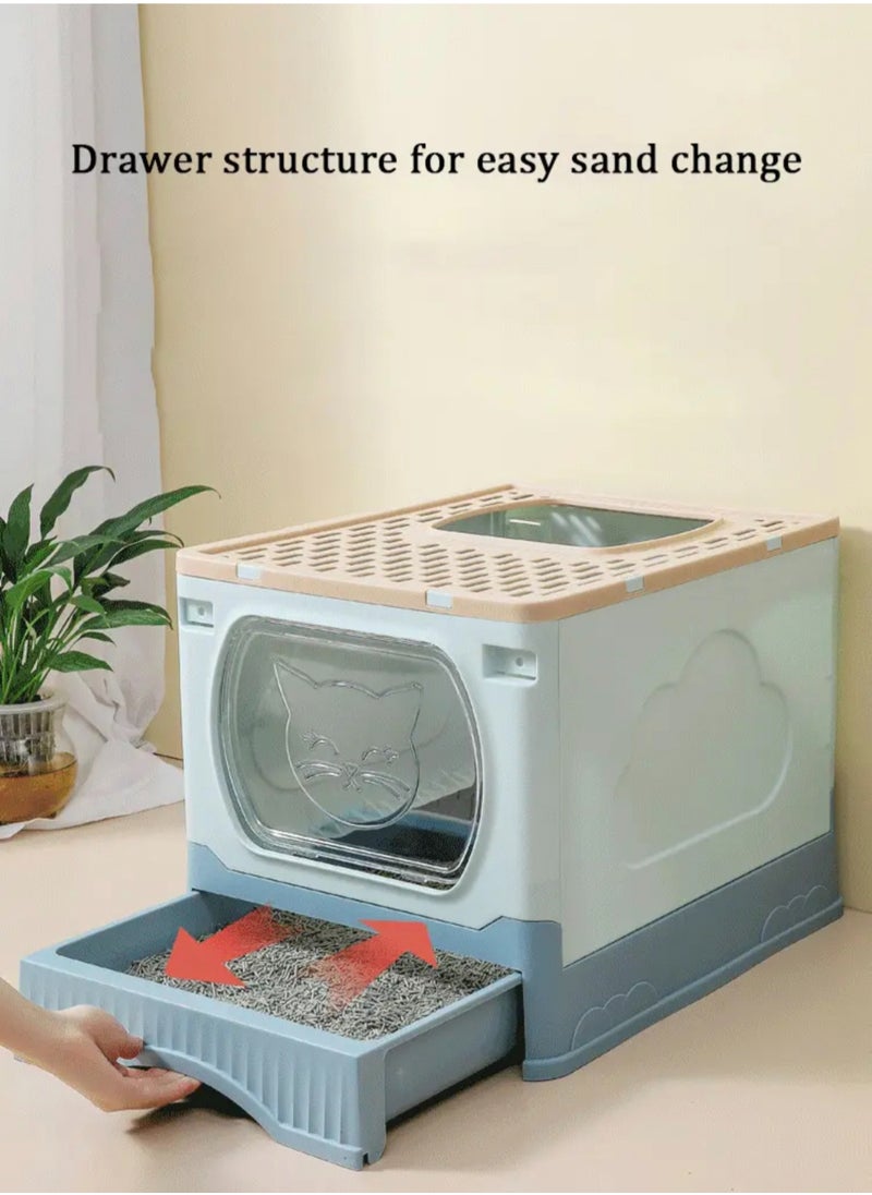 LIMOS - Large Foldable Cat Litter Box with Lid and Kitty Litter Scoop Drawer Front Entry & Top Exit Covered Kitten Box - Image 1
