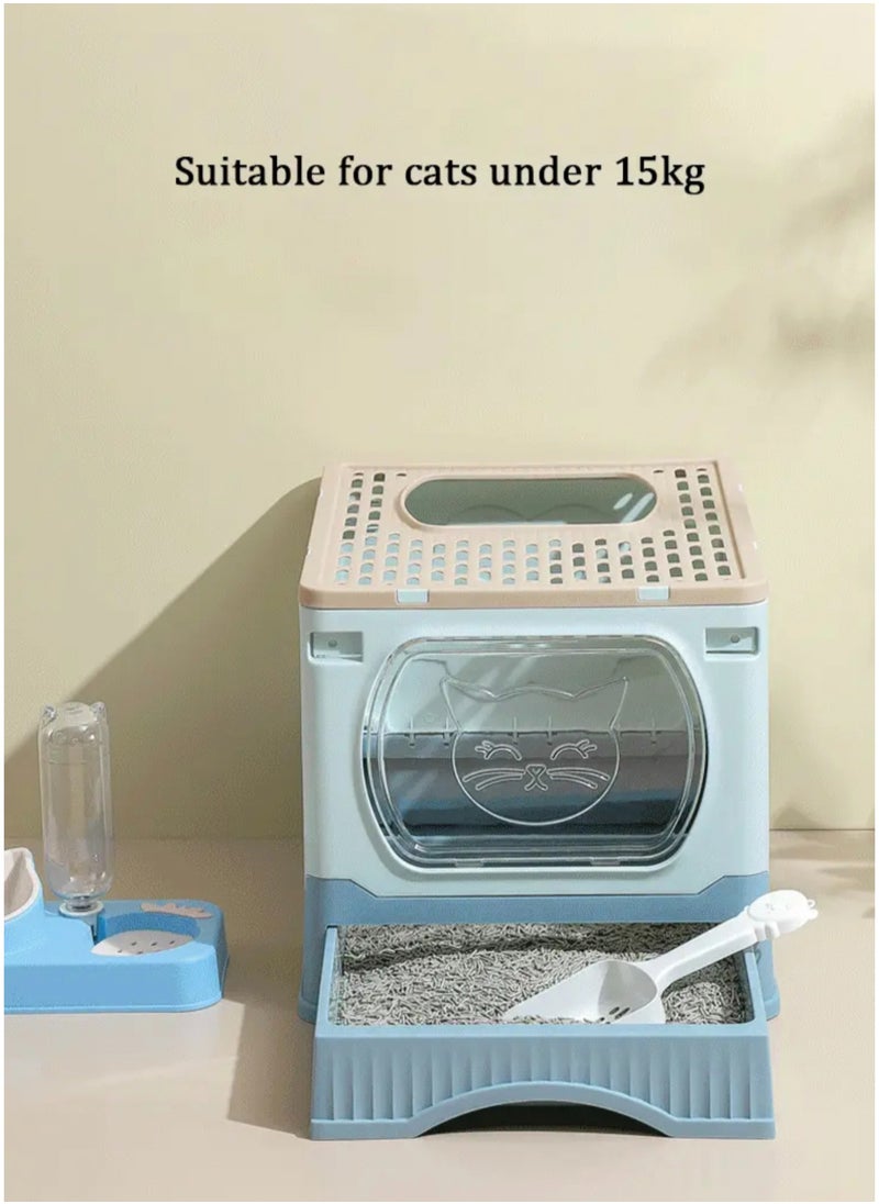LIMOS - Large Foldable Cat Litter Box with Lid and Kitty Litter Scoop Drawer Front Entry & Top Exit Covered Kitten Box - Image 1