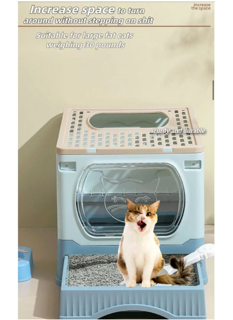 LIMOS - Large Foldable Cat Litter Box with Lid and Kitty Litter Scoop Drawer Front Entry & Top Exit Covered Kitten Box - Image 1