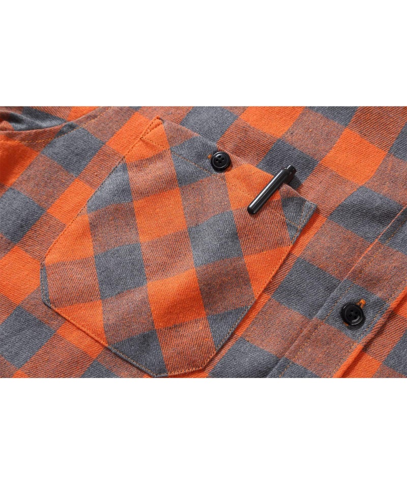 ZITY Men's Flannel Hoodie Shirts Casual Button Down Plaid Shirt Jackets for Men Long Sleeve Stylish Hooded with Pocket Orange Grey Medium - Image 5