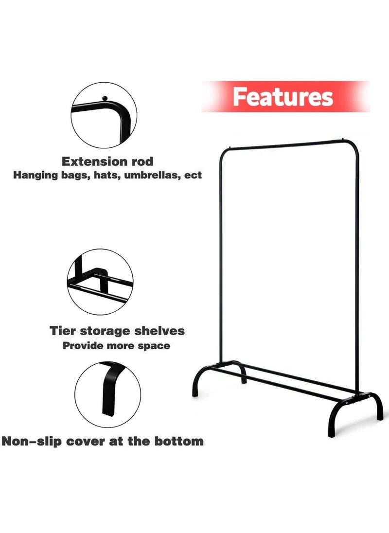 Tiba Metal Garment Rack Heavy Duty Indoor Bedroom Clothes Coat Stand Shoes Rack, with Top Rod and Lower Storage Shelf Clothes Rack (150x117cm) Black  - Image 2