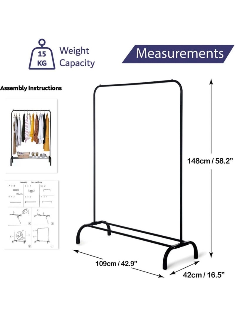 Tiba Metal Garment Rack Heavy Duty Indoor Bedroom Clothes Coat Stand Shoes Rack, with Top Rod and Lower Storage Shelf Clothes Rack (150x117cm) Black  - Image 3