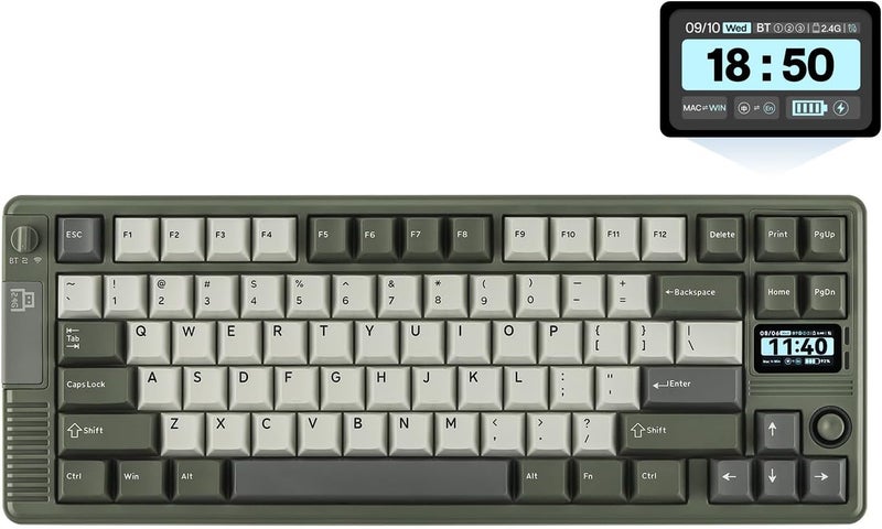 EPOMAKER RT85 Wireless Mechanical Keyboard with Joystick & DIY Screen, 8000mAh, BT/USB/2.4Ghz, Hot-Swap, PBT Keycap, Creamy Gasket, 75% Gaming Keyboard, US QWERTY (Army Green, Wisteria Linear) - Image 1