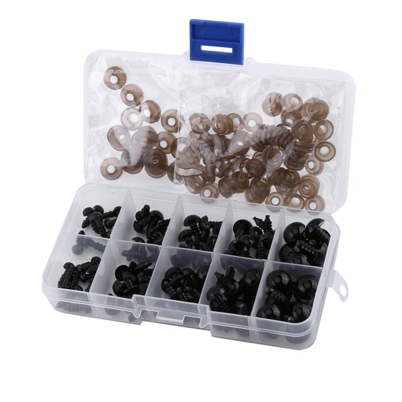 Doll Eyes: 100Pcs High Quality Plastic Resin Craft Eyes - Well Packed Assorted Storage Box Replacement Eyes for Bear Making, Sewing, Crochet Toy Projects - Image 5