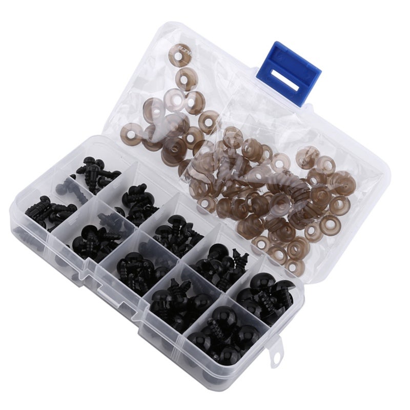 Doll Eyes: 100Pcs High Quality Plastic Resin Craft Eyes - Well Packed Assorted Storage Box Replacement Eyes for Bear Making, Sewing, Crochet Toy Projects - Image 3