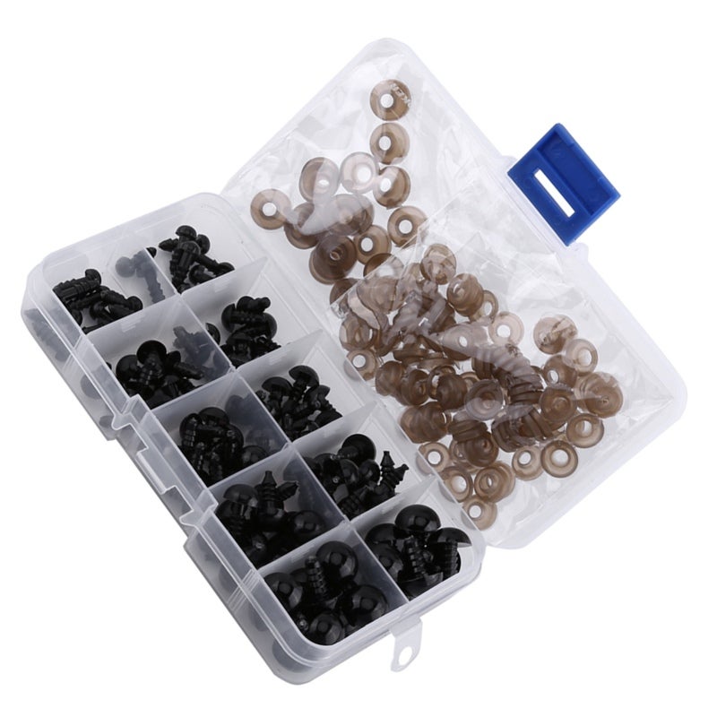Doll Eyes: 100Pcs High Quality Plastic Resin Craft Eyes - Well Packed Assorted Storage Box Replacement Eyes for Bear Making, Sewing, Crochet Toy Projects - Image 2